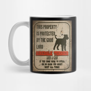 Airedale terrier Silhouette Vintage Humorous Guard Dog Warning Sign Mug